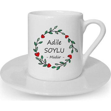 Hediye Rengi İsme Özel Kırmızı Kapli Çerçeveli Kahve Fincanı