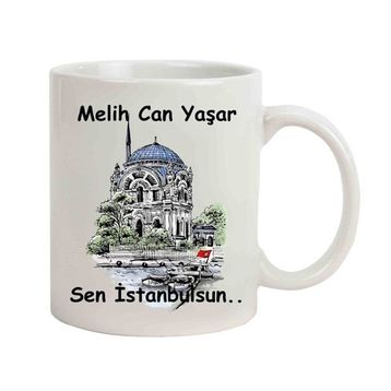 Hediye Rengi İsme Özel Ortaköy Temalı Sen İstanbulsun Kupa Bardak