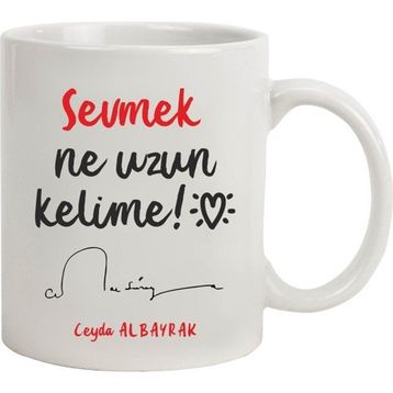 Hediye Rengi İsme Özel Sevmek Ne Uzun Kelime Kupa Bardak