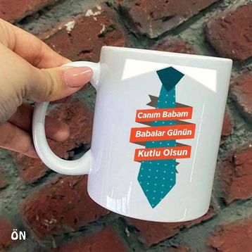 Hediyeci Abla Babalar Günü Özel Kravat Kişiye Özel Resimli ve İsimli Baskılı Beyaz Kupa Bardak