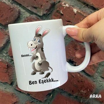 Hediyeci Abla Size Özel Ben Mi Ben Eşek Seramik Baskılı Beyaz Kupa Bardak