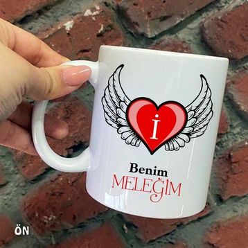 Hediyeci Abla Size Özel Benim Meleğim Kanatlı Kalp I Harfli Seramik Baskılı Beyaz Kupa Bardak