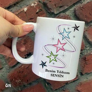 Hediyeci Abla Size Özel Benim Yıldızım Sensin Seramik Baskılı Beyaz Kupa Bardak