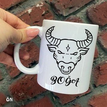 Hediyeci Abla Size Özel Boğa Burcu ve Özellikleri Seramik Baskılı Beyaz Kupa Bardak