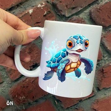 Hediyeci Abla Size Özel Caretta Caretta Yavrusu Seramik Baskılı Beyaz Kupa Bardak