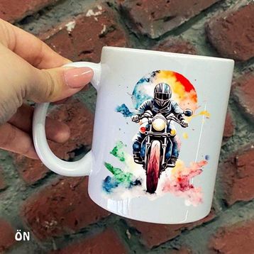Hediyeci Abla Size Özel Çılgın Motorcu Seramik Baskılı Beyaz Kupa Bardak