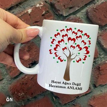 Hediyeci Abla Size Özel Hayat Ağacı Değil Hayatımın Anlamı Seramik Baskılı Beyaz Kupa Bardak