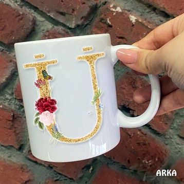 Hediyeci Abla Size Özel U Harfli Seramik Baskılı Beyaz Kupa Bardak