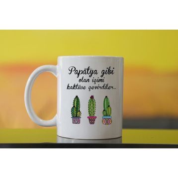 Hediyedukkani HD-S1001-339-BE Içimi Kaktüse Çevirdiler Beyaz Kupa Bardak ve Altlığı