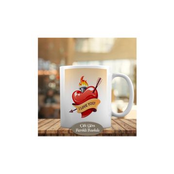 HEDIYELIK-1176-181 I Love You Yazılı Yanan Kalp Kupa Bardak