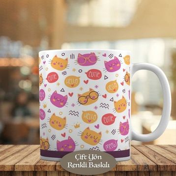 HEDIYELIK-551 Bilgili Gözlüklü Utangaz Kedicikler Cat Kupa Bardak