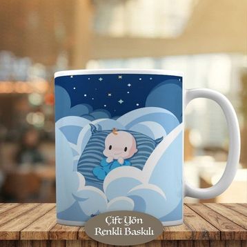HEDIYELIK-7734345 Gece Bulutunda Bebek İllüstrasyon Kupa Bardak