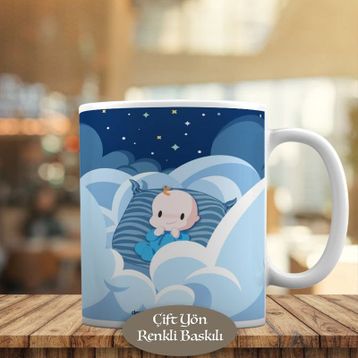 HEDIYELIK-7734345 Gece Bulutunda Bebek İllüstrasyon Kupa Bardak