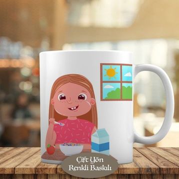 HEDIYELIK 80328-103 Gevrekle Kahvaltı Yapan Kız Kupa Bardak