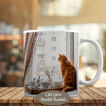 HEDIYELIK-9725 Cam Kenarında Sarı Kedicik Yazılı Kupa Bardak