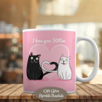 HEDIYELIK-984659 I Love You Yazılı Romantik Kediler Kupa Bardak