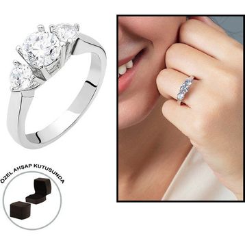 HepNaturel Starlight Diamond Pırlanta Montür Aşk Temalı 925 Ayar Gümüş Bayan Tektaş Yüzük
