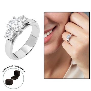 HepNaturel Starlight Diamond Pırlanta Montür Elegance 925 Ayar Gümüş Bayan Tektaş Yüzük