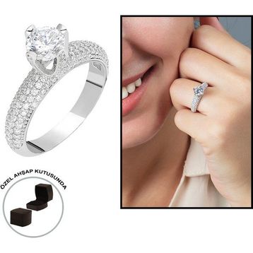 HepNaturel Starlight Diamond Pırlanta Montür Elegance 925 Ayar Gümüş Bayan Tektaş Yüzük