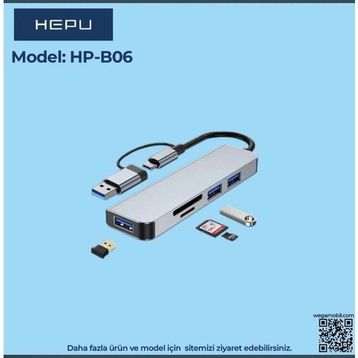 Hepu HP-B06 5in1 USB Type-C Girişli HUB Çoklayıcı Kart Okuyucu