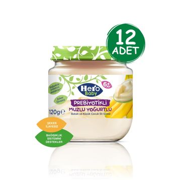 Hero Baby 12x120 gr Prebiyotikli Muzlu Yoğurtlu Kavanoz Mama