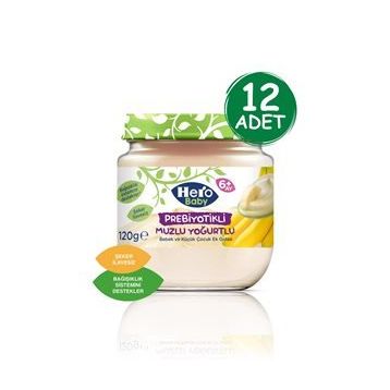 Hero Baby 12x120 gr Prebiyotikli Muzlu Yoğurtlu Kavanoz Mama