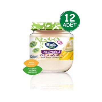 Hero Baby 12x120 gr Prebiyotikli Muzlu Yoğurtlu Kavanoz Mama