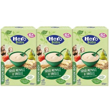Hero Baby 3x400 gr Sütlü Meyveli 8 Tahıllı Kaşık Maması