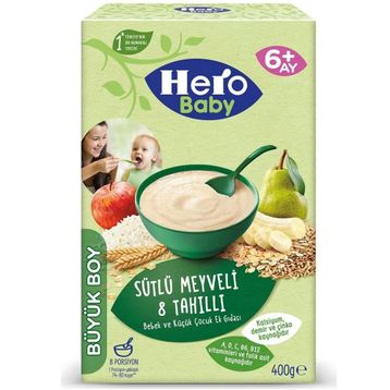 Hero Baby 400 gr Sütlü Meyveli 8 Tahıllı + 400 gr Sütlü Ballı İrmikli Kaşık Maması