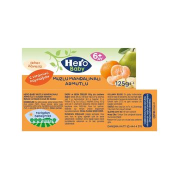 Hero Baby 6+ Ay 12x125 gr Muz Mandalina Armut Püreli Kavanoz Mama
