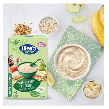 Hero Baby 6+ Ay 400 gr Sütlü 8 Tahıllı Meyveli Kaşık Maması