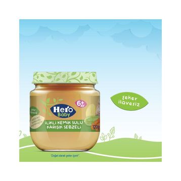 Hero Baby İlikli Kemik Sulu Karışık Sebzeli 6x120 gr Kavanoz Mama