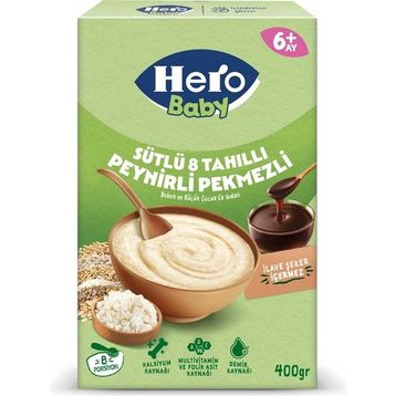 Hero Baby Sütlü 8 Tahıllı Peynirli Pekmezli 400 gr Kaşık Mama
