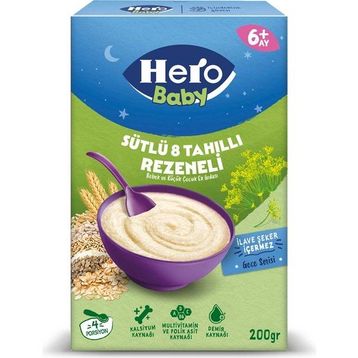 Hero Baby Sütlü 8 Tahıllı Rezeneli 200 gr Kaşık Mama