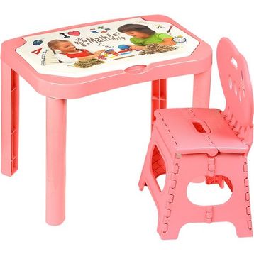 Heroes Kinetik Kumlu Pembe Katlanabilir Sandalyeli Oyun ve Çalışma Masası