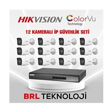 Hikvision DS-2CD1047G2H-LIUF 4MP ColorVu 40M Sesli Bullet IP Güvenlik Kamerası Seti - 12 Kameralı