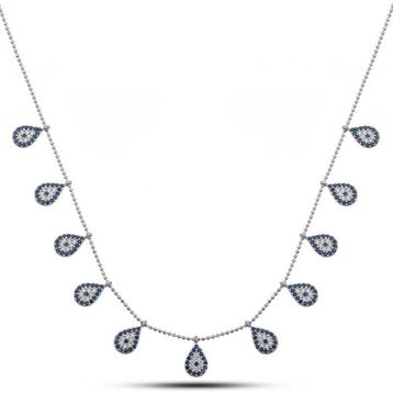 HİLALSHOP 925 Ayar Gümüş Damla Nazarlı Şans Kadın Gümüş Kolye