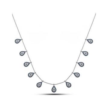 HİLALSHOP 925 Ayar Gümüş Damla Nazarlı Şans Kadın Gümüş Kolye