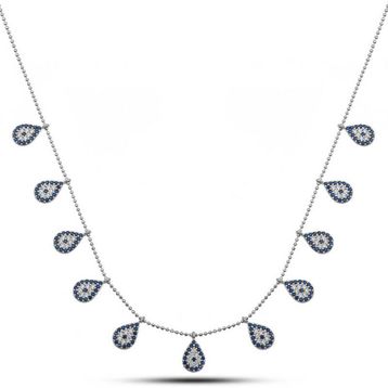 HİLALSHOP 925 Ayar Gümüş Damla Nazarlı Şans Kadın Gümüş Kolye