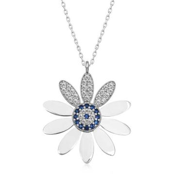 HİLALSHOP 925 Ayar Gümüş Nazarlı Papatya Kadın Gümüş Kolye