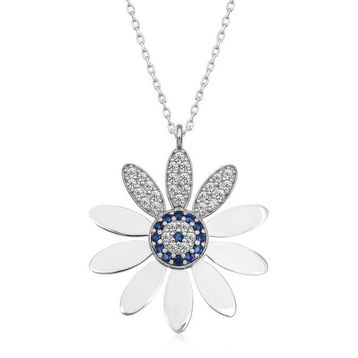 HİLALSHOP 925 Ayar Gümüş Nazarlı Papatya Kadın Gümüş Kolye