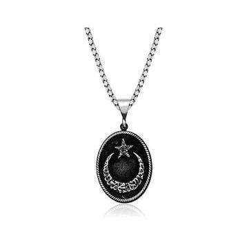 HİLALSHOP 925 Ayar Kelime-i Tevhid Yazılı Ay Yıldız Erkek Gümüş Kolye