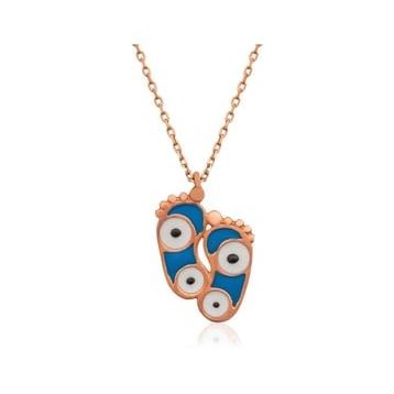 HİLALSHOP 925 Ayar Nazarlı Ayak İzi Çok Renkli Kadın Gümüş Kolye