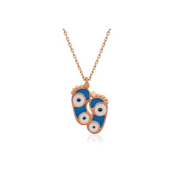 HİLALSHOP 925 Ayar Nazarlı Ayak İzi Çok Renkli Kadın Gümüş Kolye