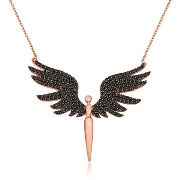 HİLALSHOP 925 Ayar Siyah Mikail Meleği Çok Renkli Kadın Gümüş Kolye
