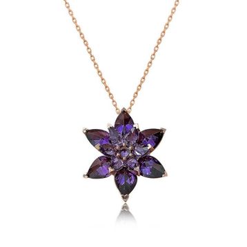 Himarry 925 Ayar Rose Mor Lotus Çiçeği Gümüş Kolye