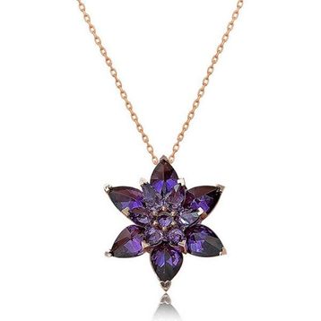Himarry 925 Ayar Rose Mor Lotus Çiçeği Gümüş Kolye