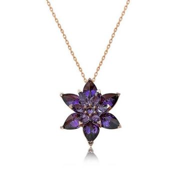 Himarry 925 Ayar Rose Mor Lotus Çiçeği Gümüş Kolye