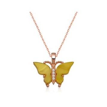Himarry 925 Ayar Rose Sarı Kaplangözü Taşlı Kelebek Gümüş Kolye