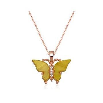 Himarry 925 Ayar Rose Sarı Kaplangözü Taşlı Kelebek Gümüş Kolye